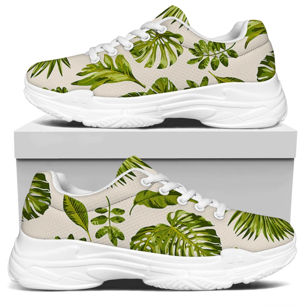 Light Tropical Leaf Pattern Print White Chunky Shoes