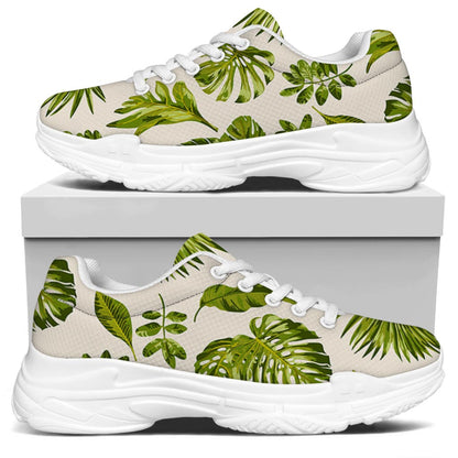 Light Tropical Leaf Pattern Print White Chunky Shoes