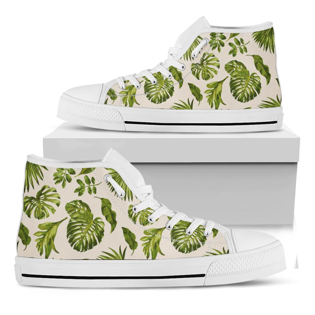 Light Tropical Leaf Pattern Print White High Top Sneakers