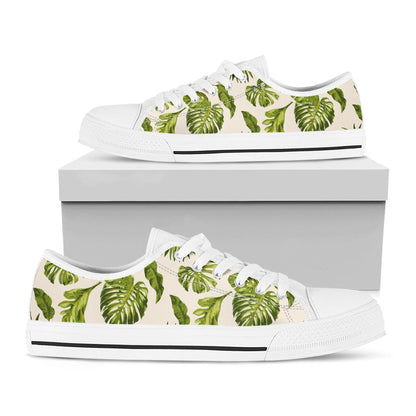 Light Tropical Leaf Pattern Print White Low Top Sneakers
