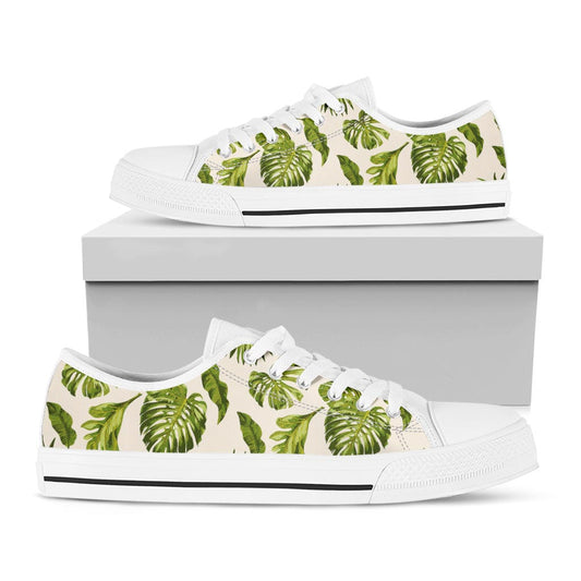 Light Tropical Leaf Pattern Print White Low Top Sneakers