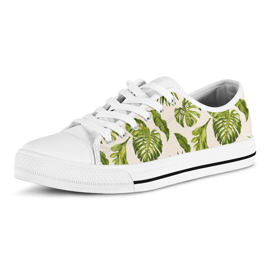 Light Tropical Leaf Pattern Print White Low Top Sneakers