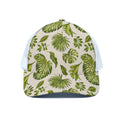 Light Tropical Leaf Pattern Print White Mesh Trucker Hat