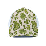 Light Tropical Leaf Pattern Print White Mesh Trucker Cap