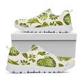 Light Tropical Leaf Pattern Print White Running Shoes