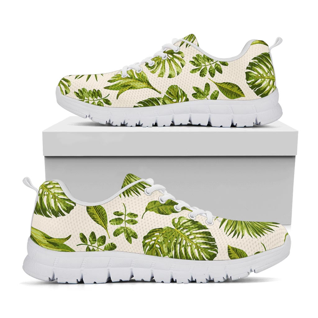 Light Tropical Leaf Pattern Print White Running Shoes