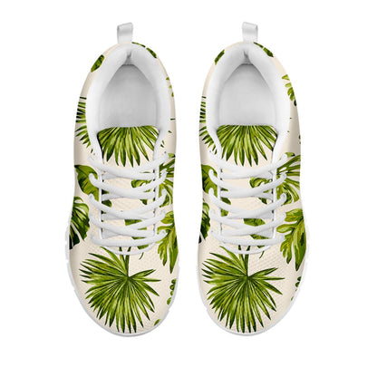 Light Tropical Leaf Pattern Print White Running Shoes
