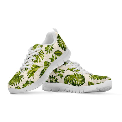Light Tropical Leaf Pattern Print White Running Shoes