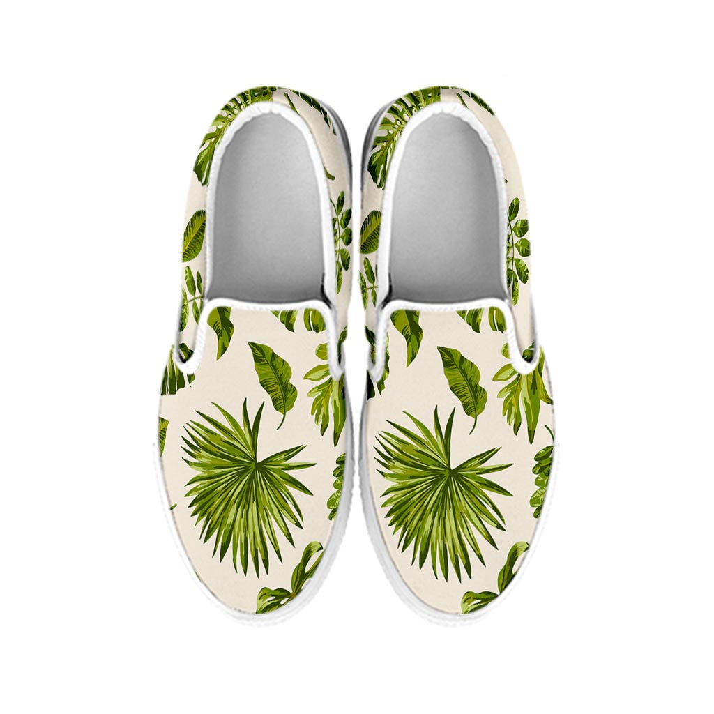 Light Tropical Leaf Pattern Print White Slip On Sneakers