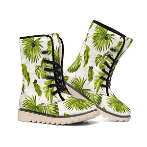 Light Tropical Leaf Pattern Print Winter Boots