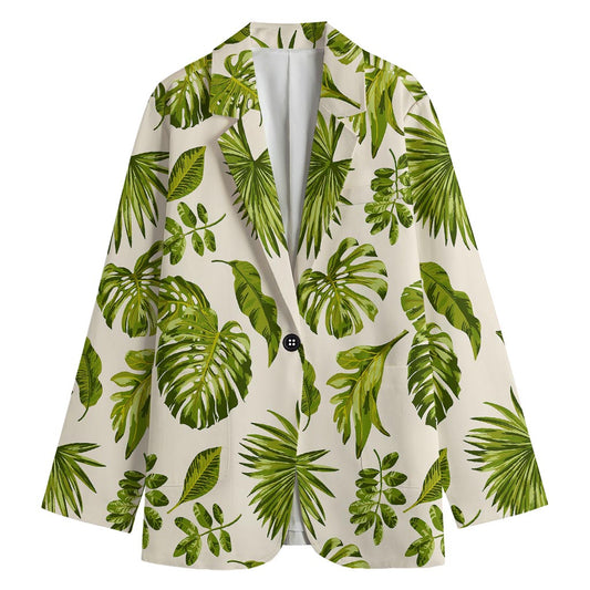 Light Tropical Leaf Pattern Print Women's Blazer