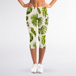 Light Tropical Leaf Pattern Print Women's Capri Leggings