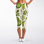 Light Tropical Leaf Pattern Print Women's Capri Leggings