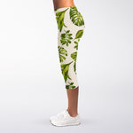 Light Tropical Leaf Pattern Print Women's Capri Leggings