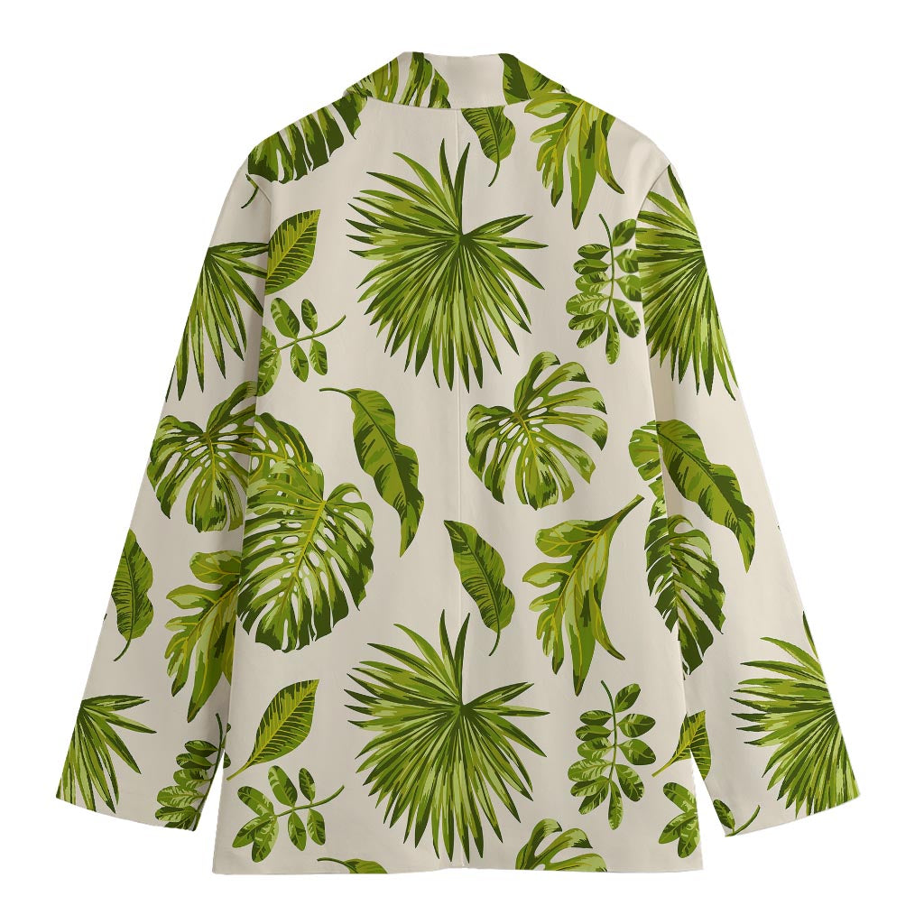 Light Tropical Leaf Pattern Print Women's Cotton Blazer
