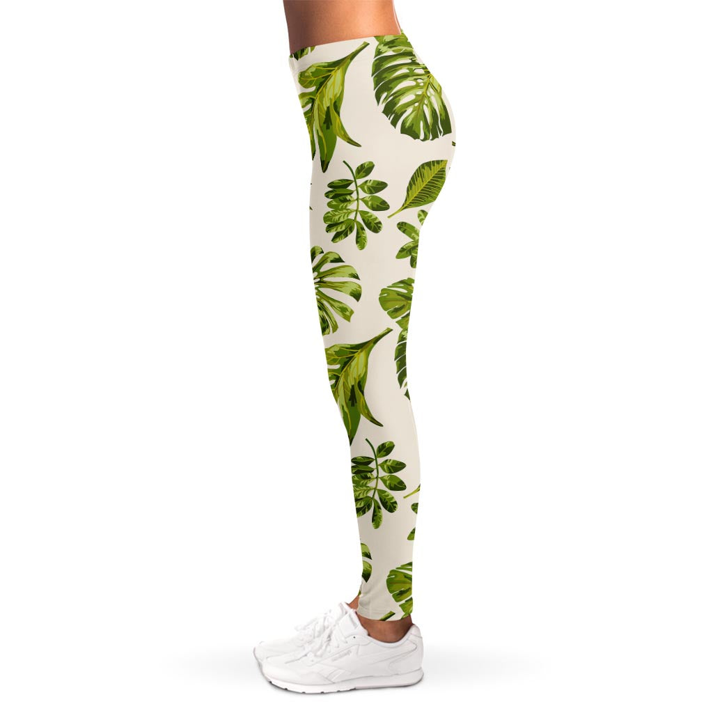 Light Tropical Leaf Pattern Print Women's Leggings