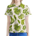 Light Tropical Leaf Pattern Print Women's Polo Shirt