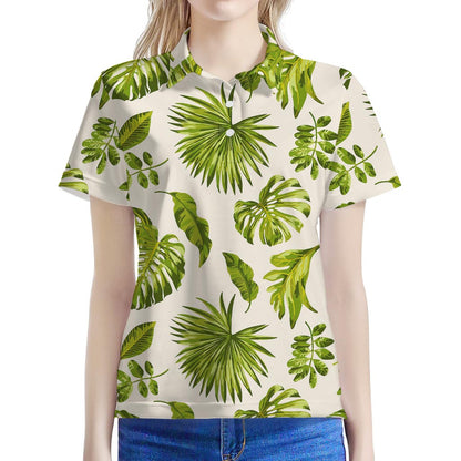 Light Tropical Leaf Pattern Print Women's Polo Shirt