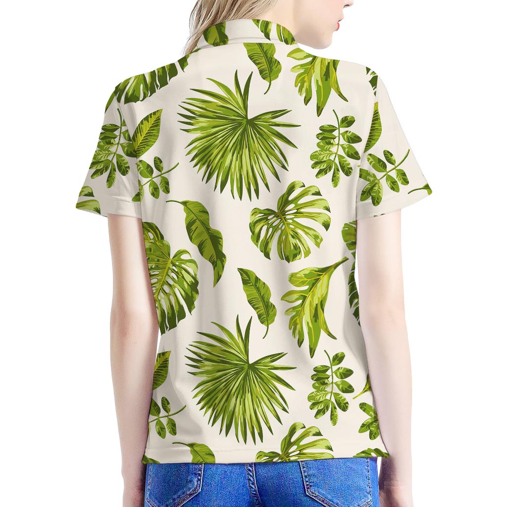 Light Tropical Leaf Pattern Print Women's Polo Shirt