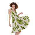 Light Tropical Leaf Pattern Print Sleeveless Knee Length Dress