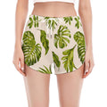 Light Tropical Leaf Pattern Print Women's Split Running Shorts
