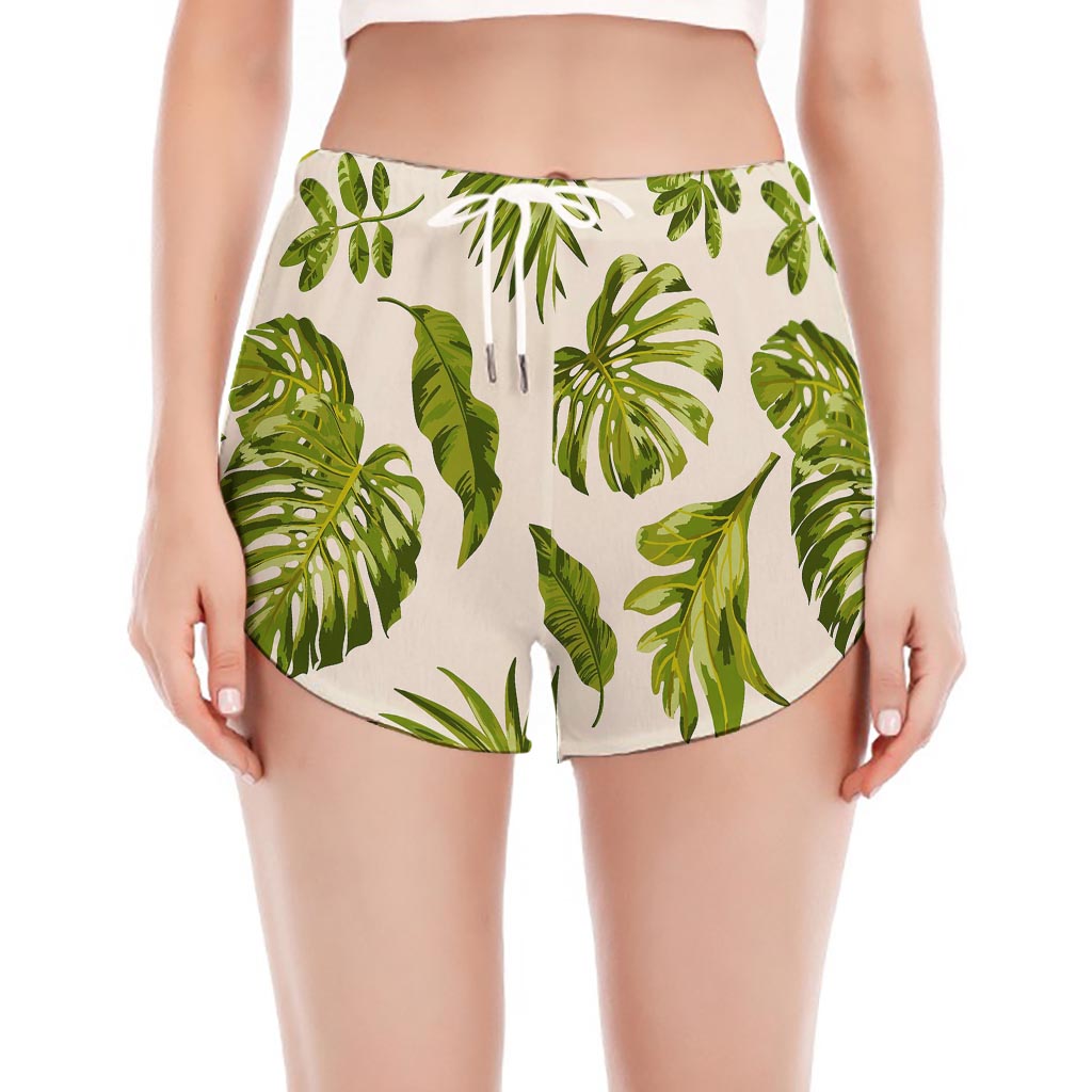 Light Tropical Leaf Pattern Print Women's Split Running Shorts