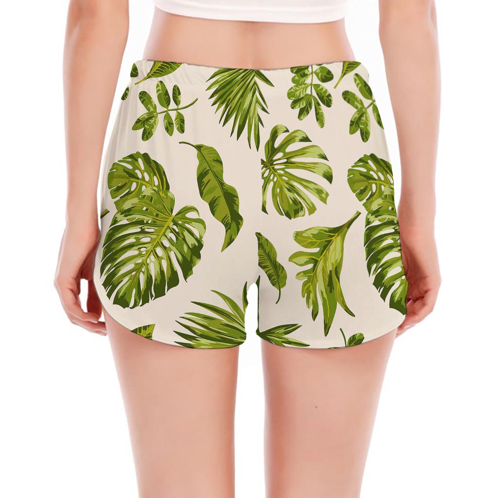 Light Tropical Leaf Pattern Print Women's Split Running Shorts