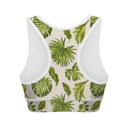 Light Tropical Leaf Pattern Print Women's Sports Bra