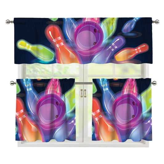 Light Up Bowling Pins Print 3 Piece Kitchen Curtains