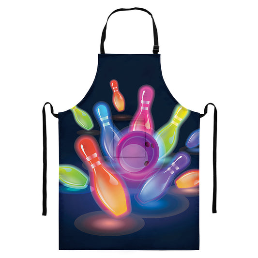 Light Up Bowling Pins Print Bib Apron With Pocket