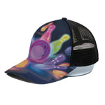 Light Up Bowling Pins Print Black Mesh Trucker Cap