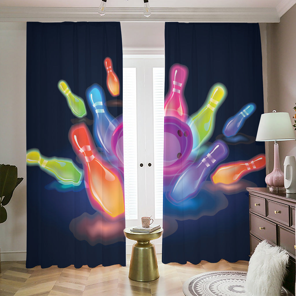 Light Up Bowling Pins Print Blackout Pencil Pleat Curtains