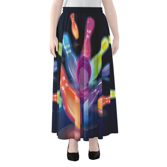 Light Up Bowling Pins Print Chiffon Maxi Skirt