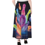 Light Up Bowling Pins Print Chiffon Maxi Skirt