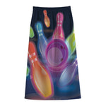 Light Up Bowling Pins Print Cotton Front Slit Maxi Skirt
