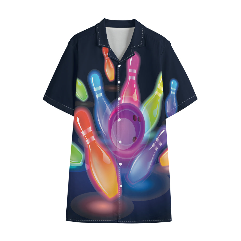 Light Up Bowling Pins Print Cotton Hawaiian Shirt