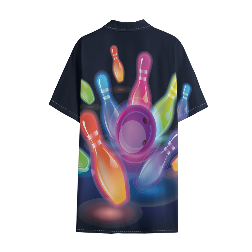 Light Up Bowling Pins Print Cotton Hawaiian Shirt