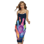 Light Up Bowling Pins Print Cross Back Cami Dress