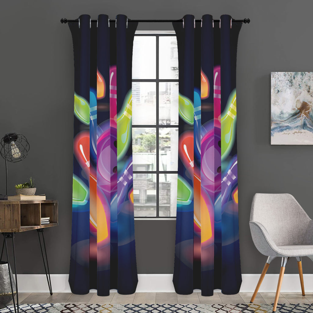 Light Up Bowling Pins Print Curtain