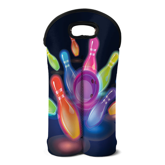 Light Up Bowling Pins Print Double Neoprene Wine Tote