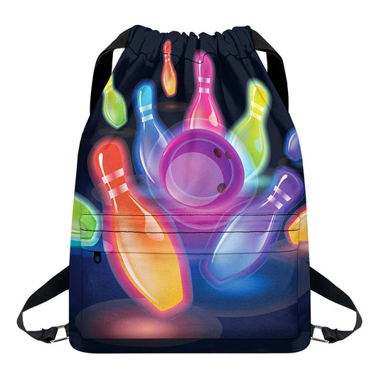 Light Up Bowling Pins Print Drawstring Backpack