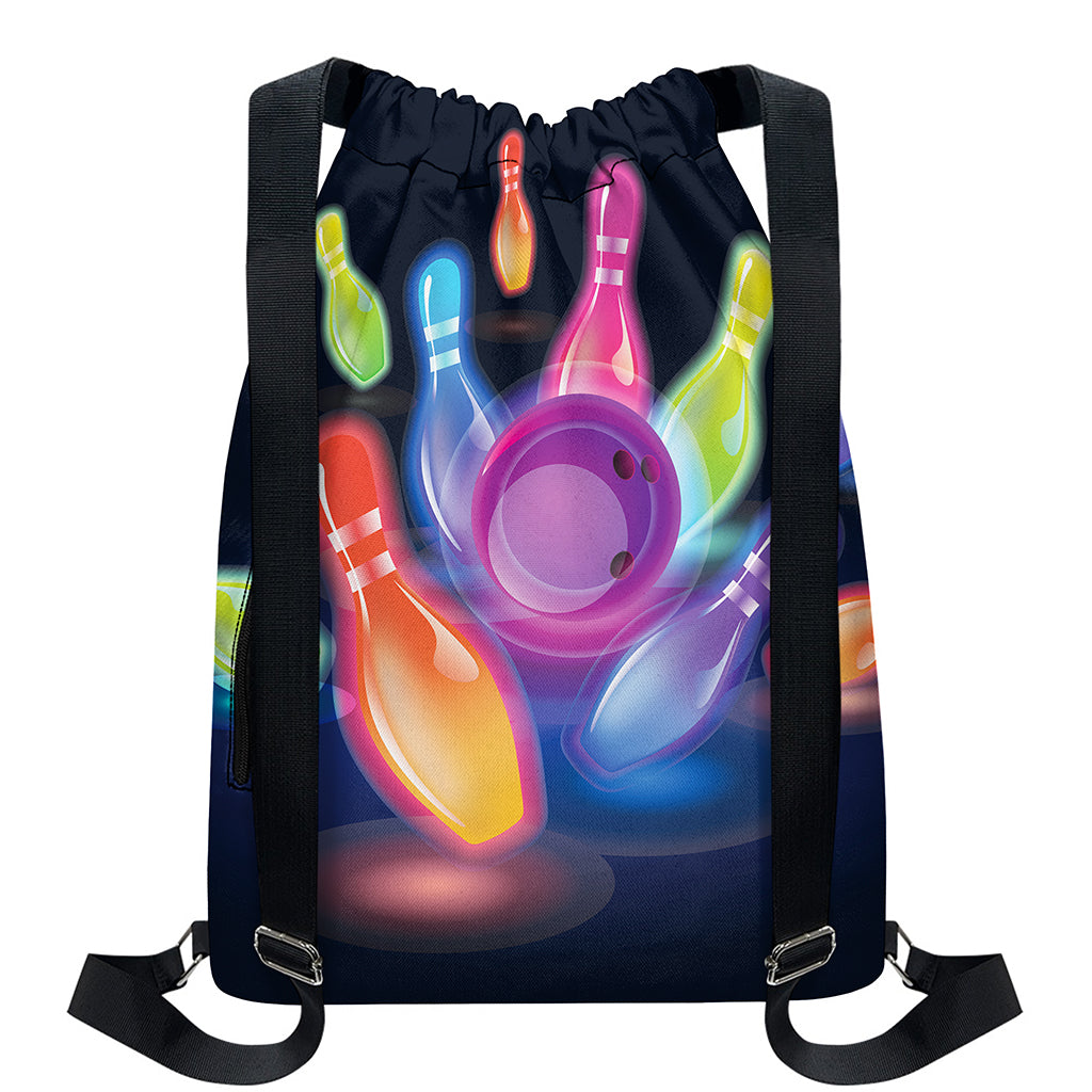 Light Up Bowling Pins Print Drawstring Backpack