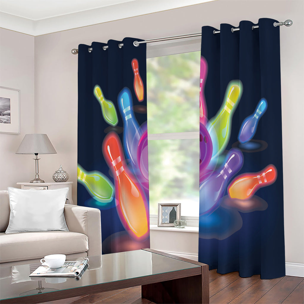 Light Up Bowling Pins Print Extra Wide Grommet Curtains