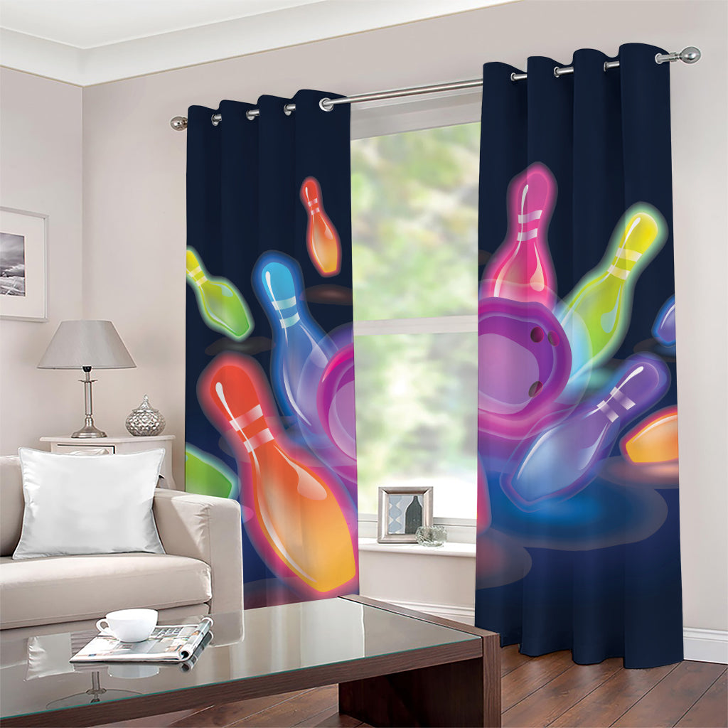 Light Up Bowling Pins Print Grommet Curtains