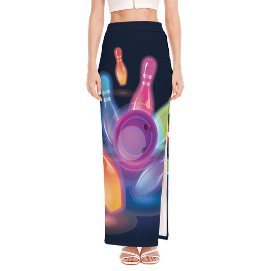 Light Up Bowling Pins Print High Slit Maxi Skirt