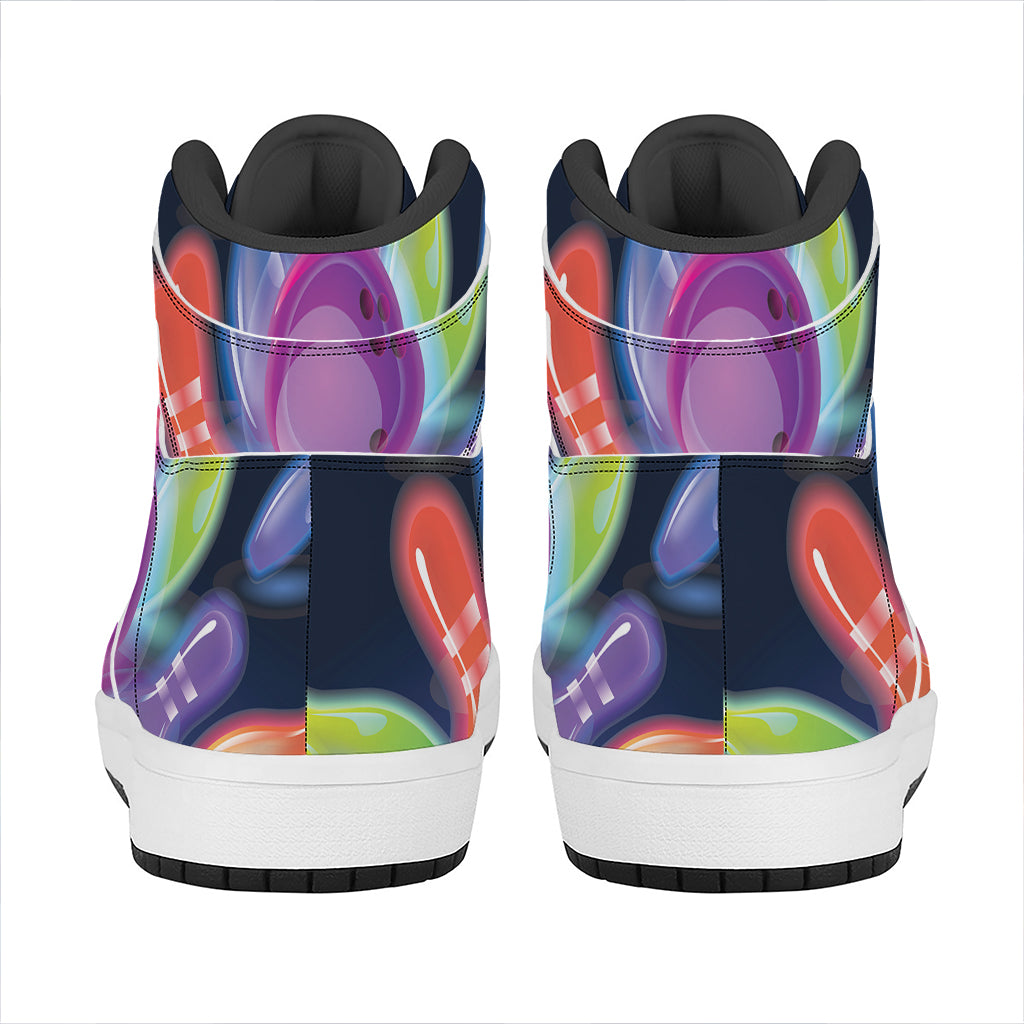 Light Up Bowling Pins Print High Top Leather Sneakers