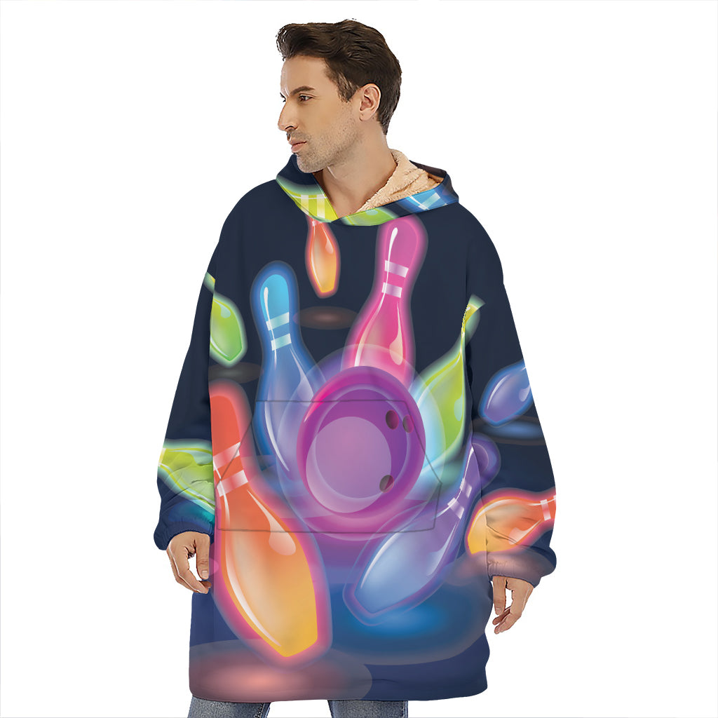 Light Up Bowling Pins Print Hoodie Blanket