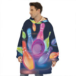 Light Up Bowling Pins Print Hoodie Blanket