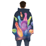 Light Up Bowling Pins Print Hoodie Blanket