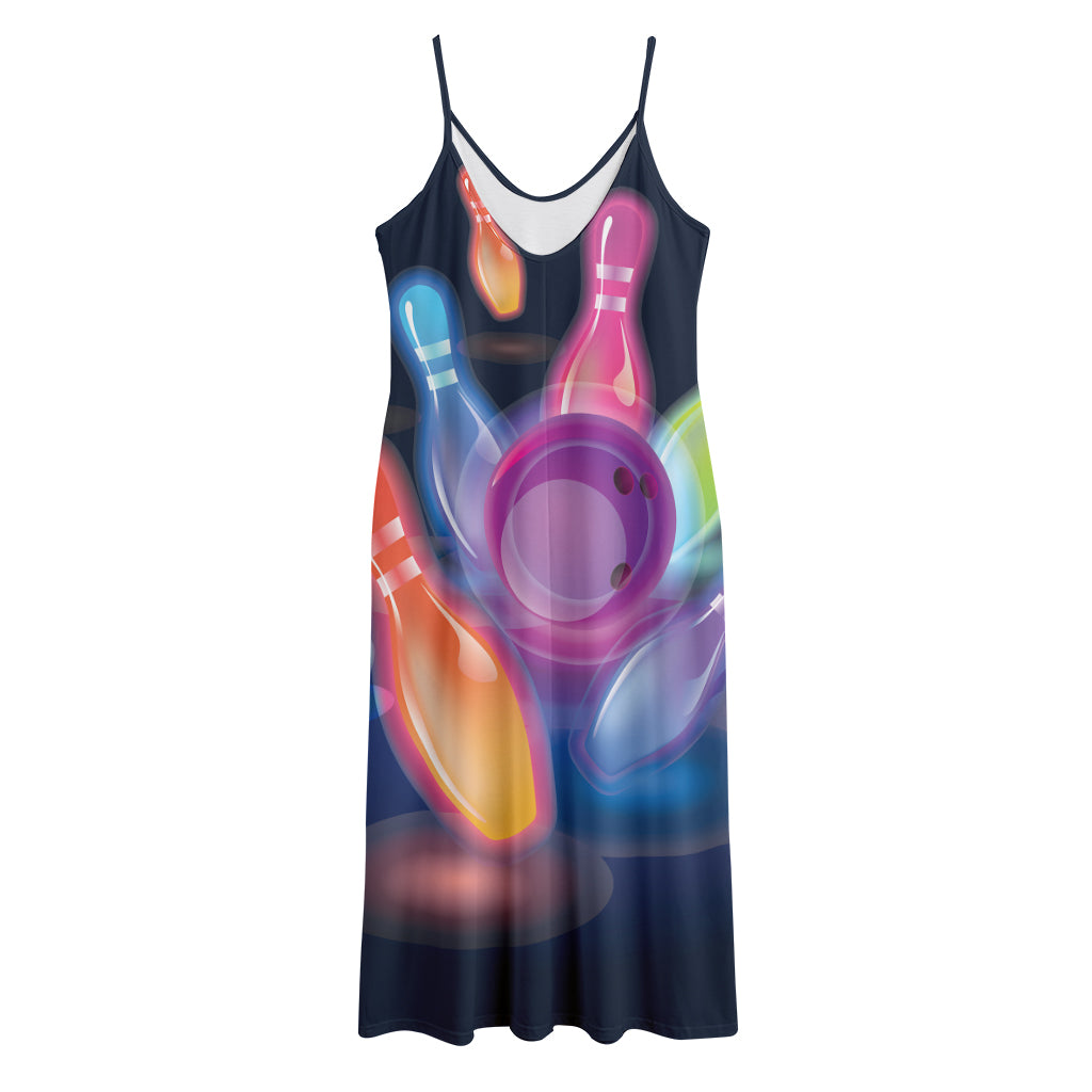 Light Up Bowling Pins Print Jersey Midi Cami Dress